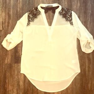 Super sheer, classy blouse. 3/4 sleeve. Black lace